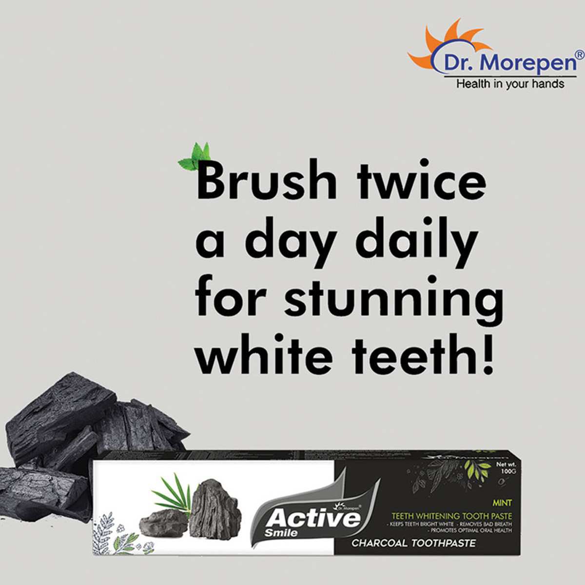 Dr. Morepen | Active Smile Charcoal Toothpaste | For Teeth Whitening & Bad Breath Removal | 100g