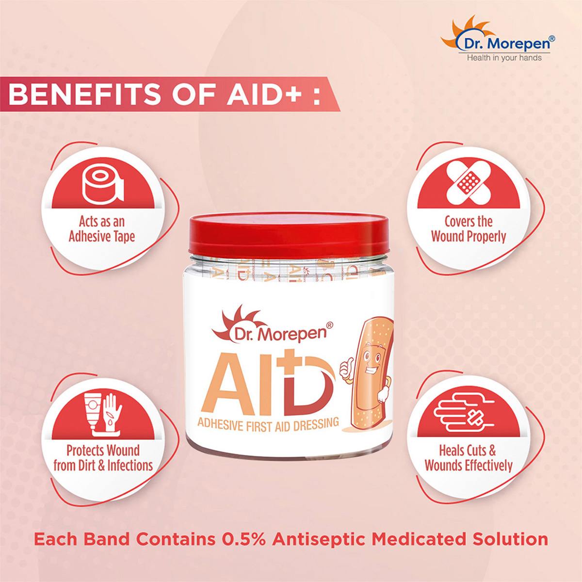 Dr. Morepen | Band Aids | Washproof First Aid Bandage | Flexible & Breathable | 100 Strips | Pack Of 2