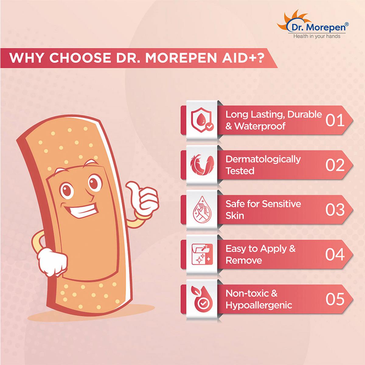 Dr. Morepen | Band Aids | Washproof First Aid Bandage | Flexible & Breathable | 100 Strips | Pack Of 2