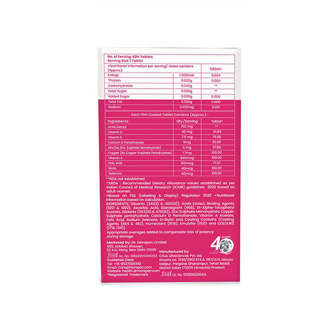 Dr. Morepen | Biotin+ Tabs | With Multivitamins, Amino Acids, Natural Extract Of Amla, Turmeric & Green Tea, Bhringraj & Brahmi | 60 Tab | Pack Of 2