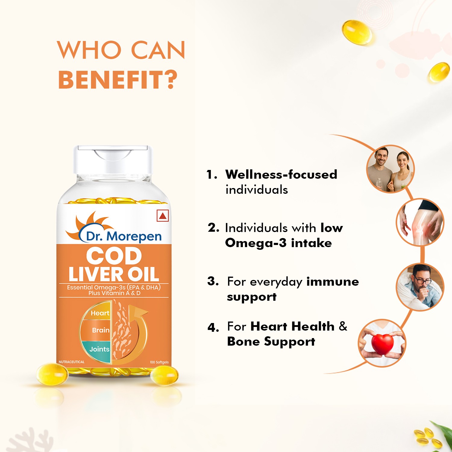 Dr. Morepen | Cod Liver Oil Capsules Omega 3, Natural Epa & Dha | Ultrapure & Finest Cod Fish 200 Softgels | Pack Of 2