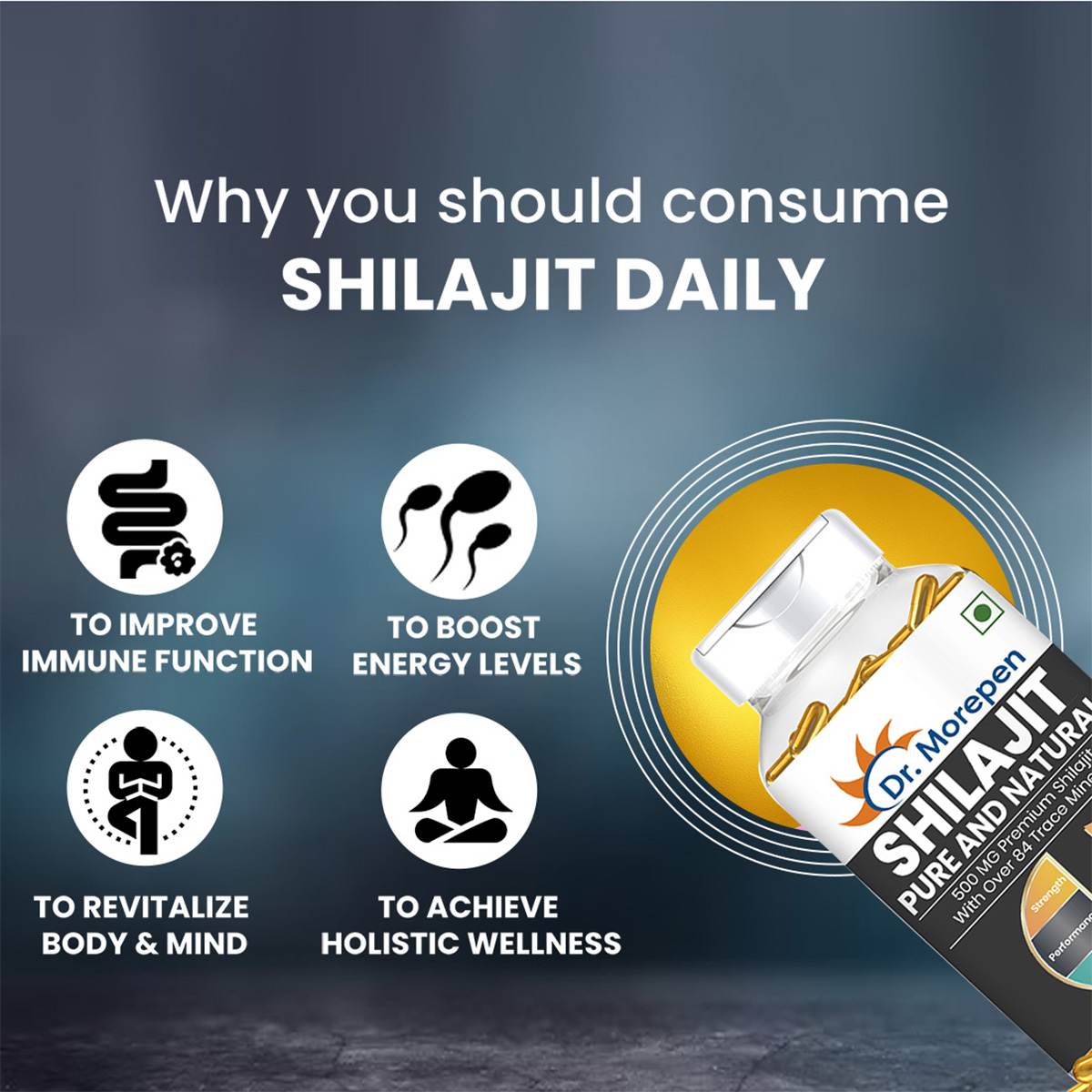 Dr. Morepen | Shilajit Capsules | Pure Himalayan Shilajit Extract Vegan, Pure & Natural Shilajit Consist Of More Than 84 Minerals | 60 Cap | Pack Of 2