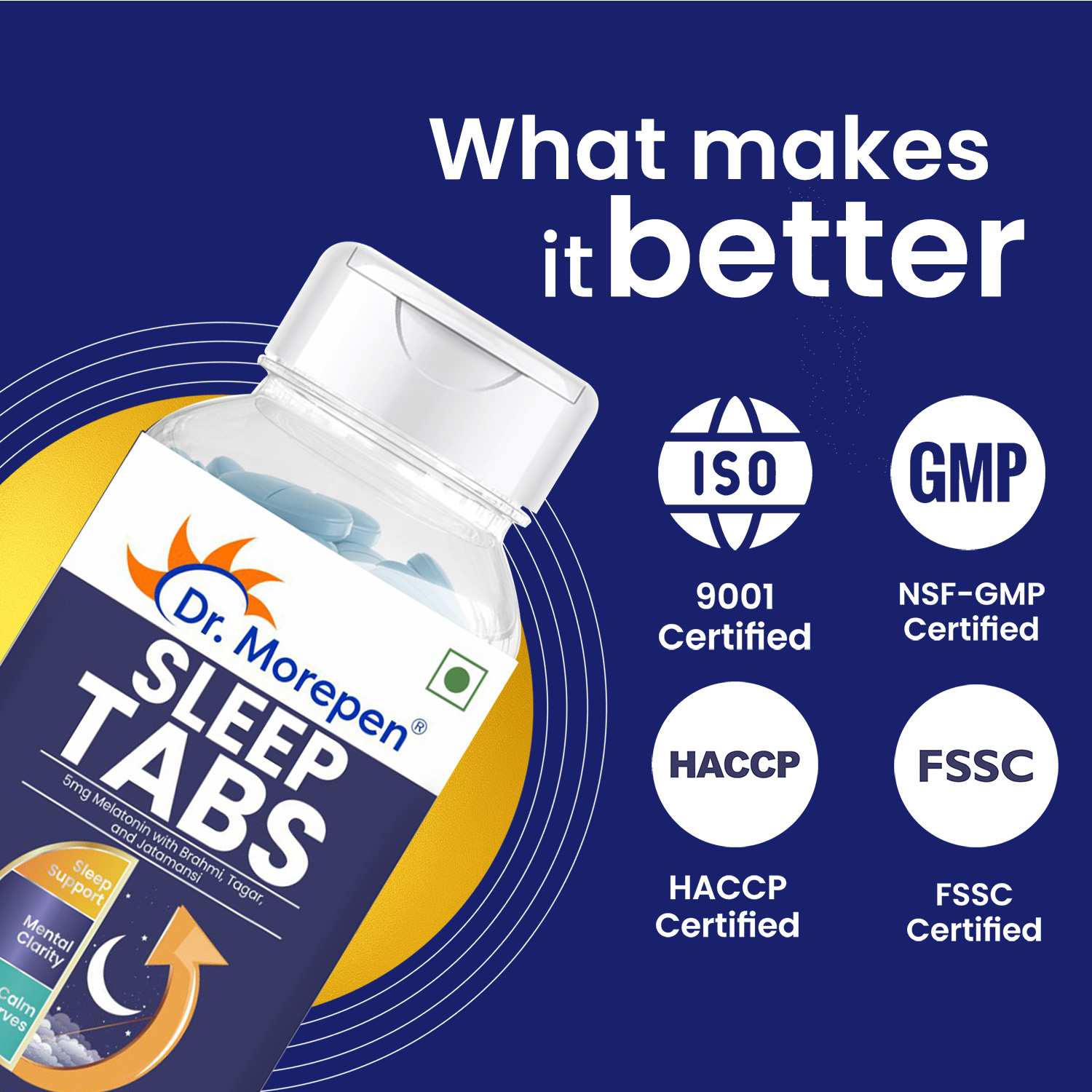 Dr. Morepen | Sleep Tabs | Melatonin 5Mg Sleeping Tablets | 60 Veg Tab | Pack Of 2