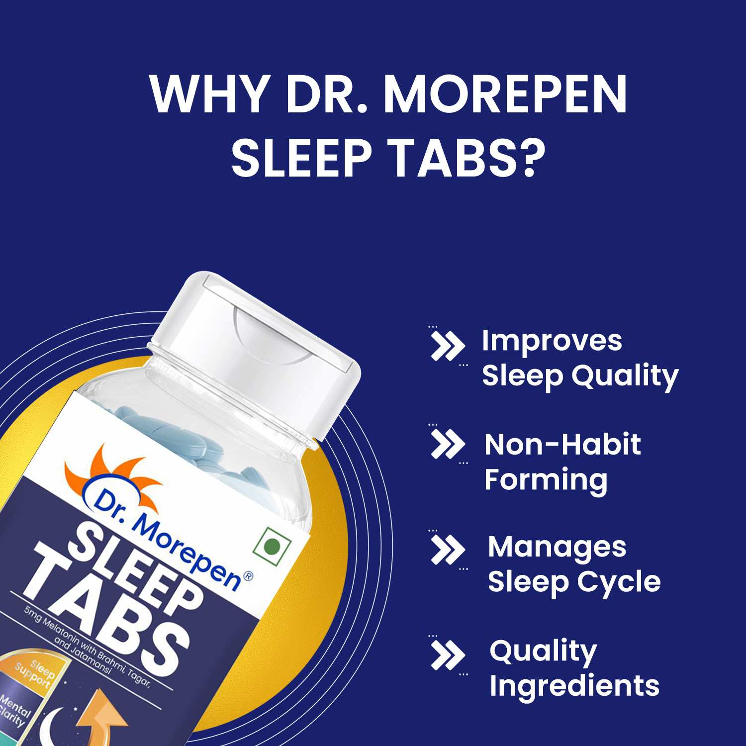 Dr. Morepen | Sleep Tabs | Melatonin 5Mg Sleeping Tablets | 60 Veg Tab | Pack Of 2