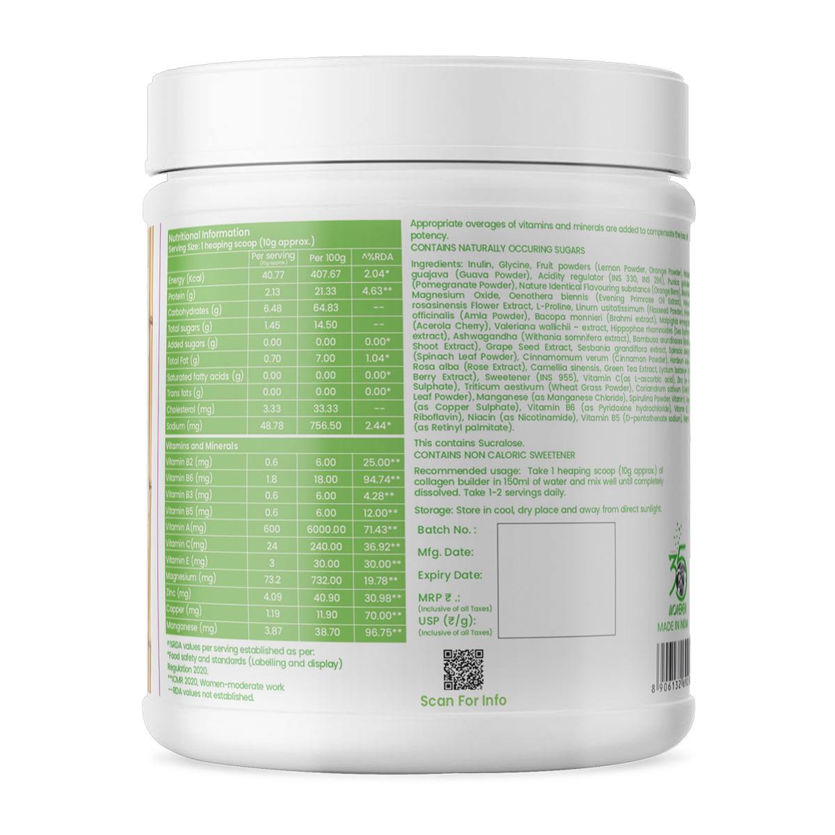 Dr. Morepen | Combo Of Biotin | 60 Veg Tablets & Natural Collagen Builder | Plant Based Collagen Powder Orange Berry Flavour | 250g