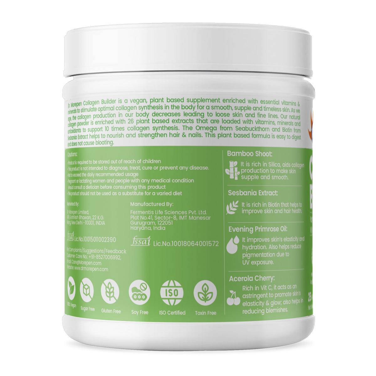 Dr. Morepen | Combo Of Biotin | 60 Veg Tablets & Natural Collagen Builder | Plant Based Collagen Powder Orange Berry Flavour | 250g