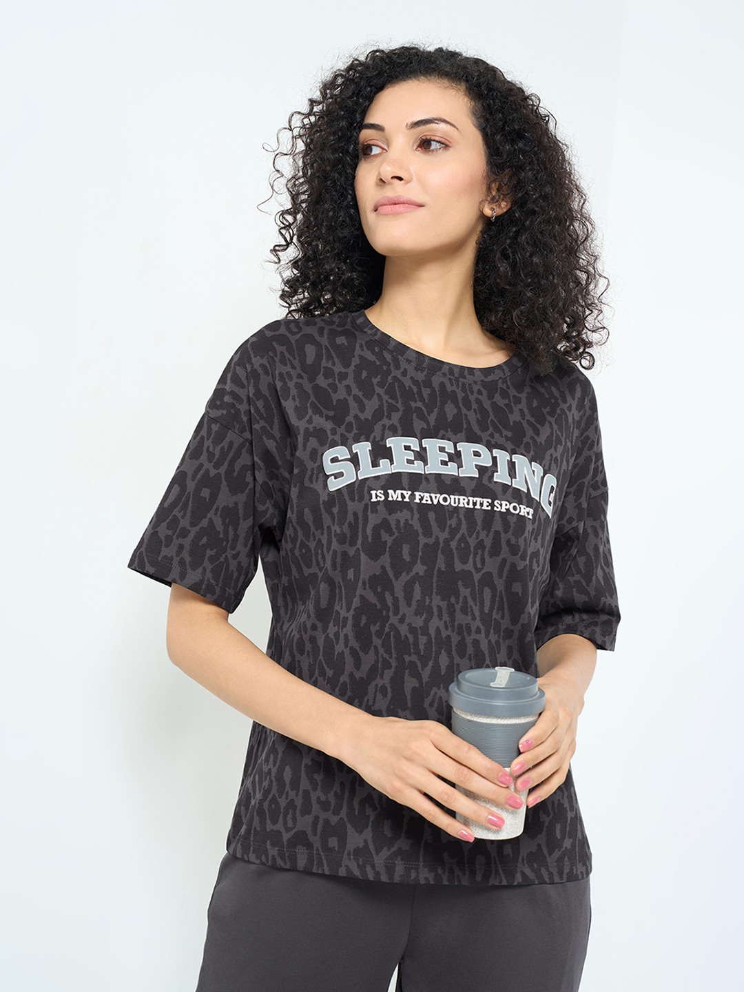 Black Animal Print Lounge Top