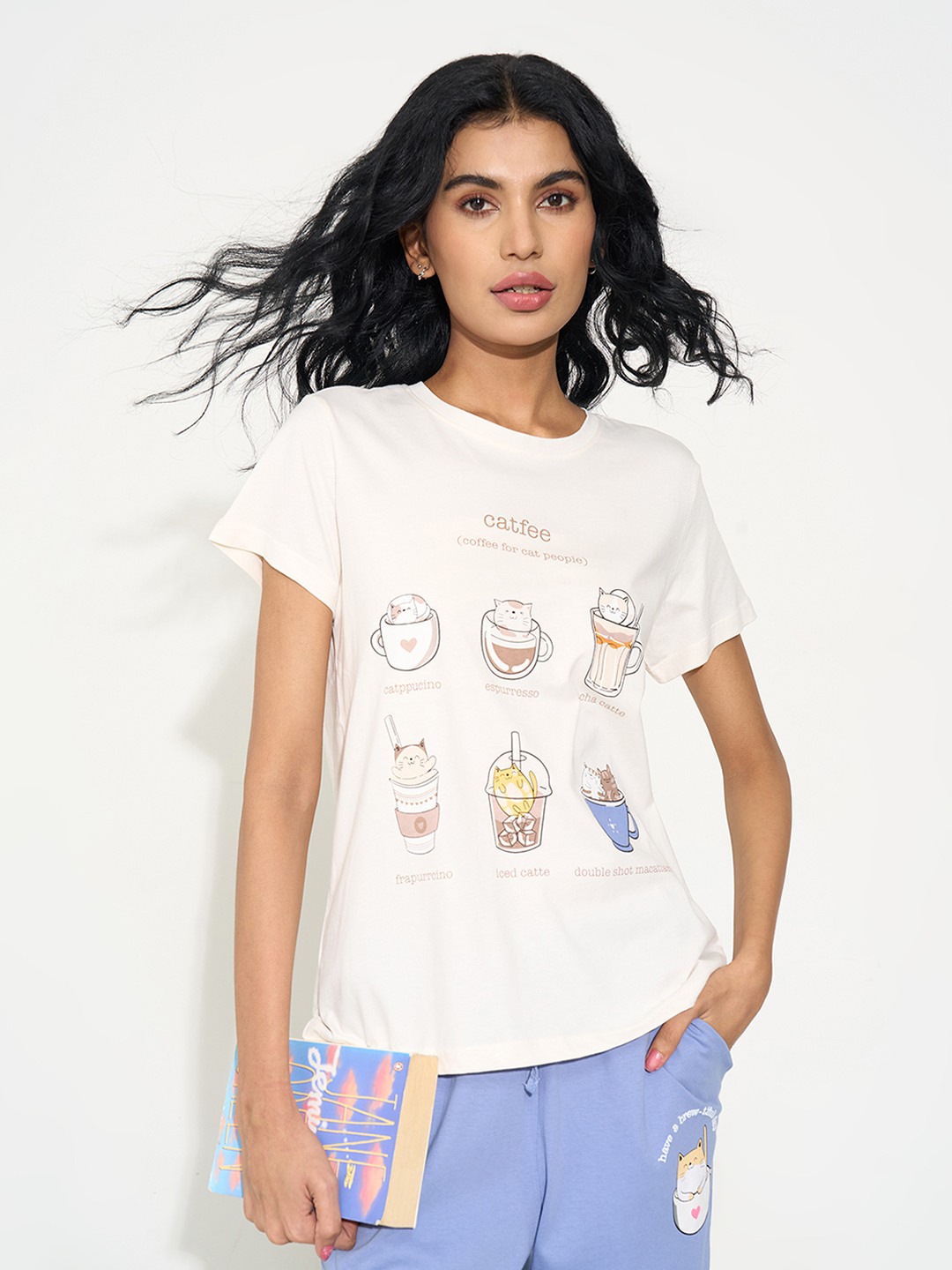 Off-White Cat Beverage Graphic Sleepwear Top