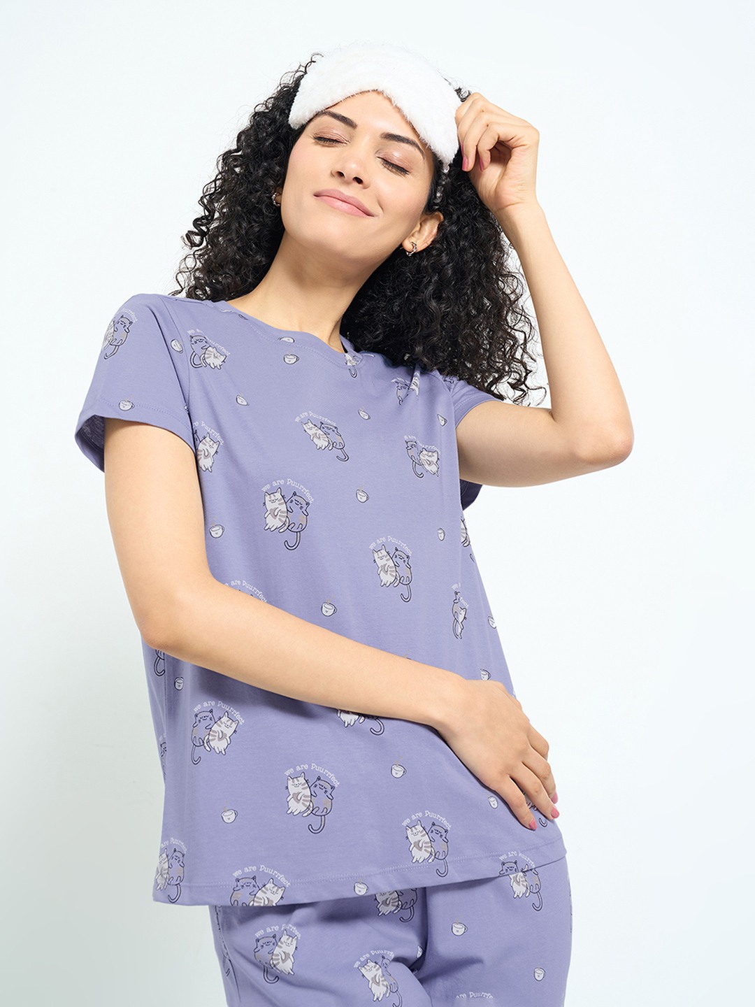 Blue Cat Print Lounge Top