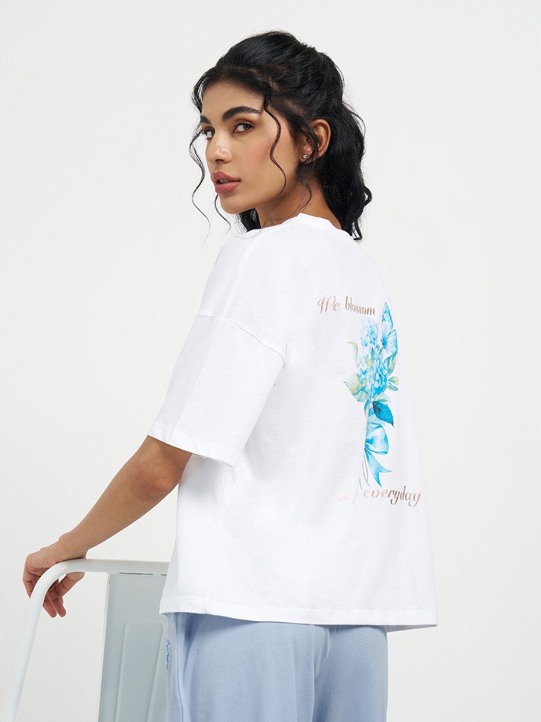White Floral Print Oversized Sleep T-Shirt