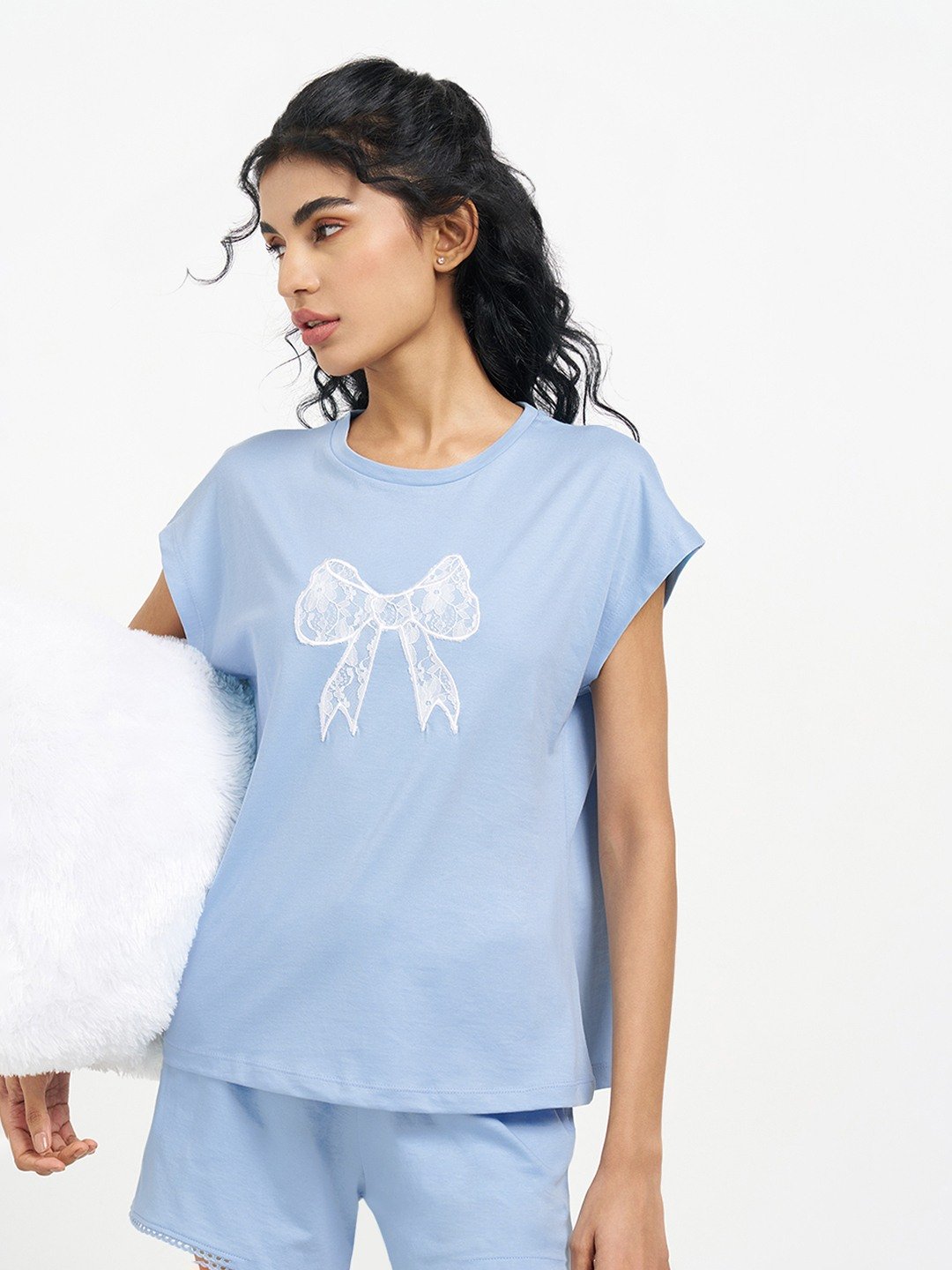 Light Blue Lace Bow Sleep T-Shirt