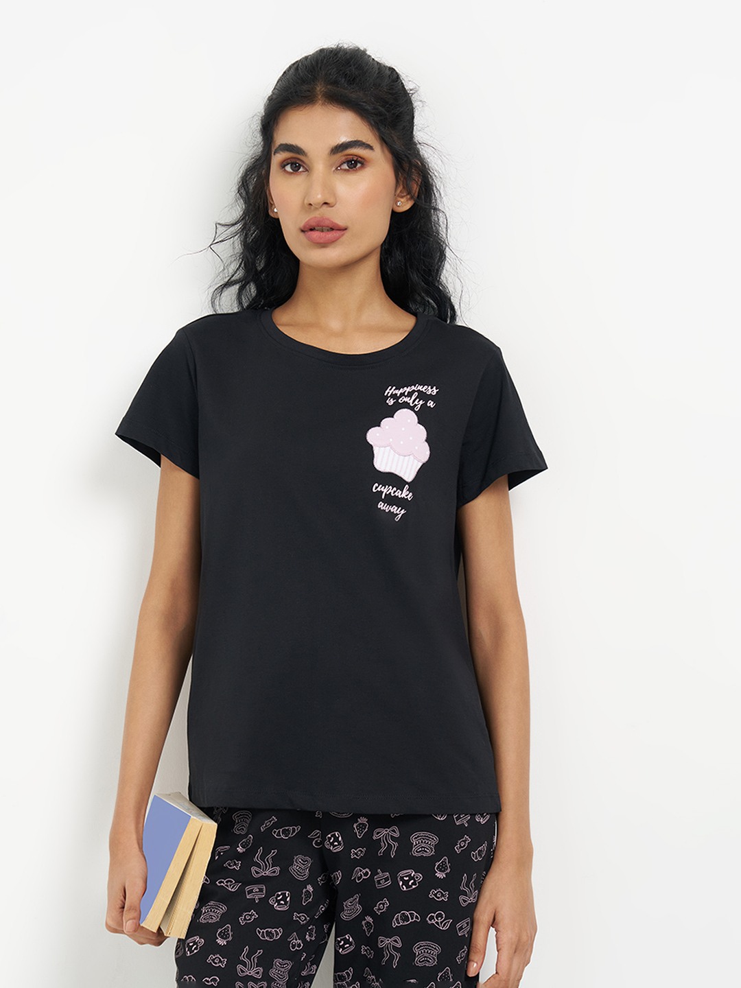 Black Cupcake Print Sleep T-Shirt