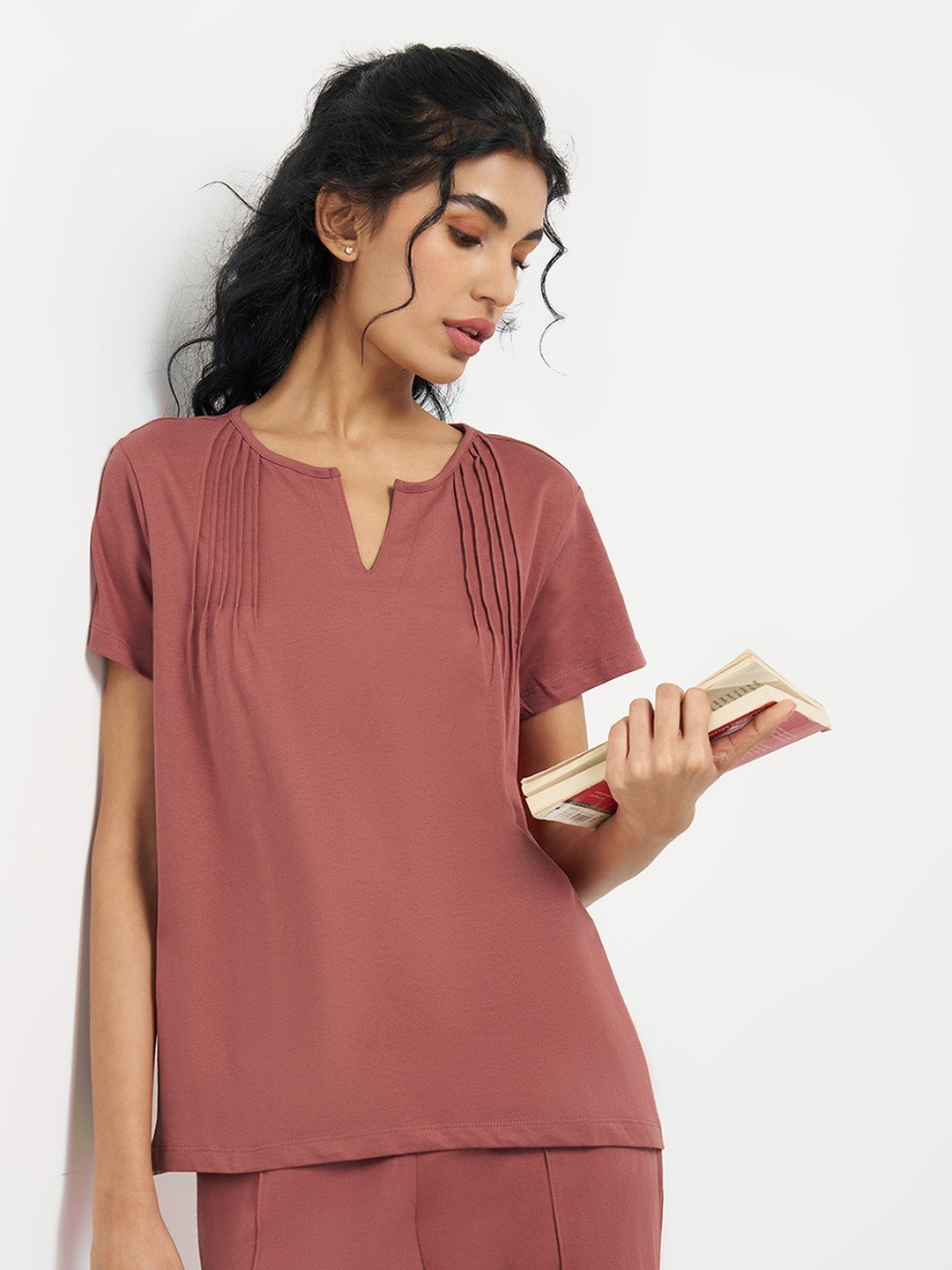 Rust Solid Pintuck Detail Sleep Top