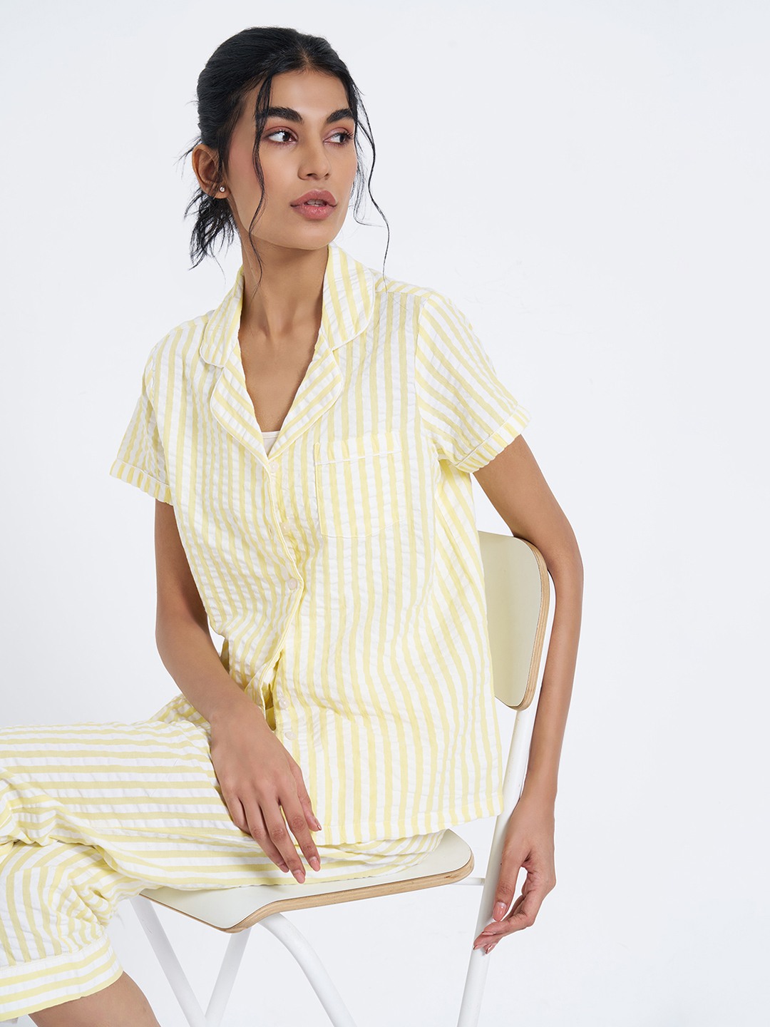 Yellow Striped Seersucker Sleep Shirt