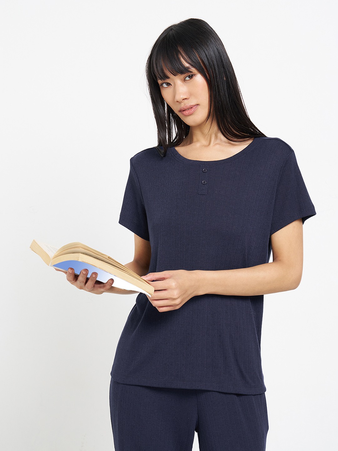 Navy Self-Pattern Sleep T-Shirt