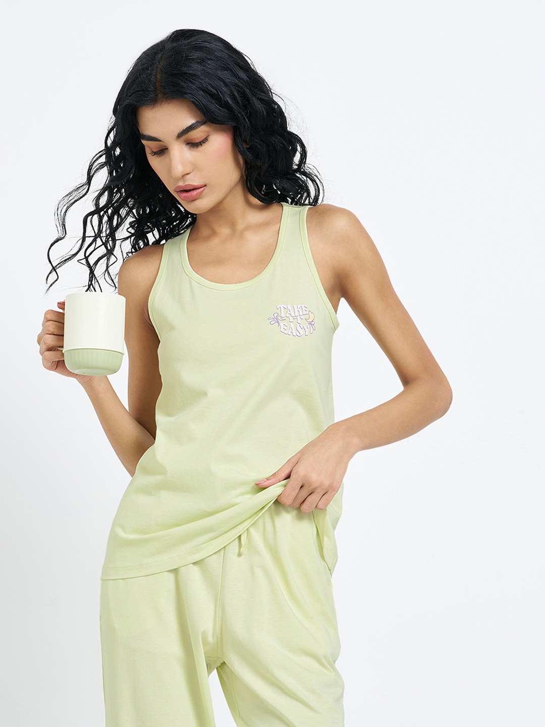 Light Green Slogan Comfort Fit Sleep Tank Top