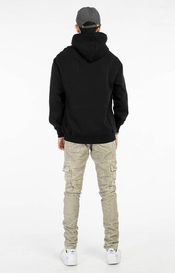 Men's Black Cotton Typographic Dropout Hoodies