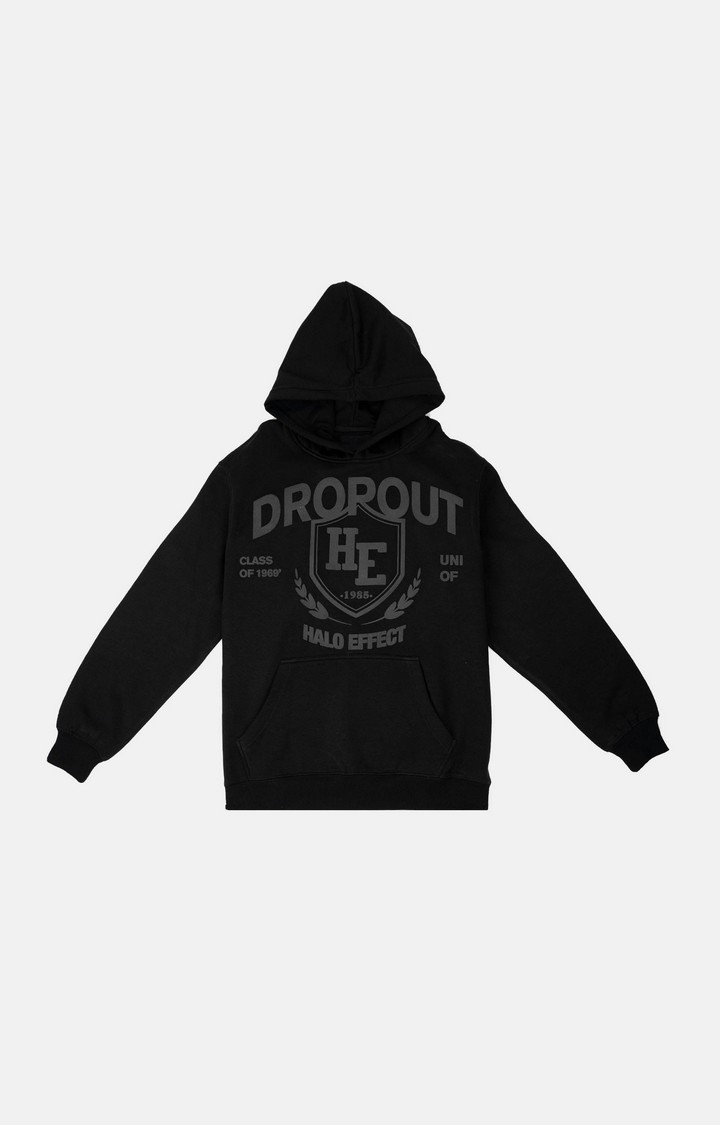 Men's Black Cotton Typographic Dropout Hoodies