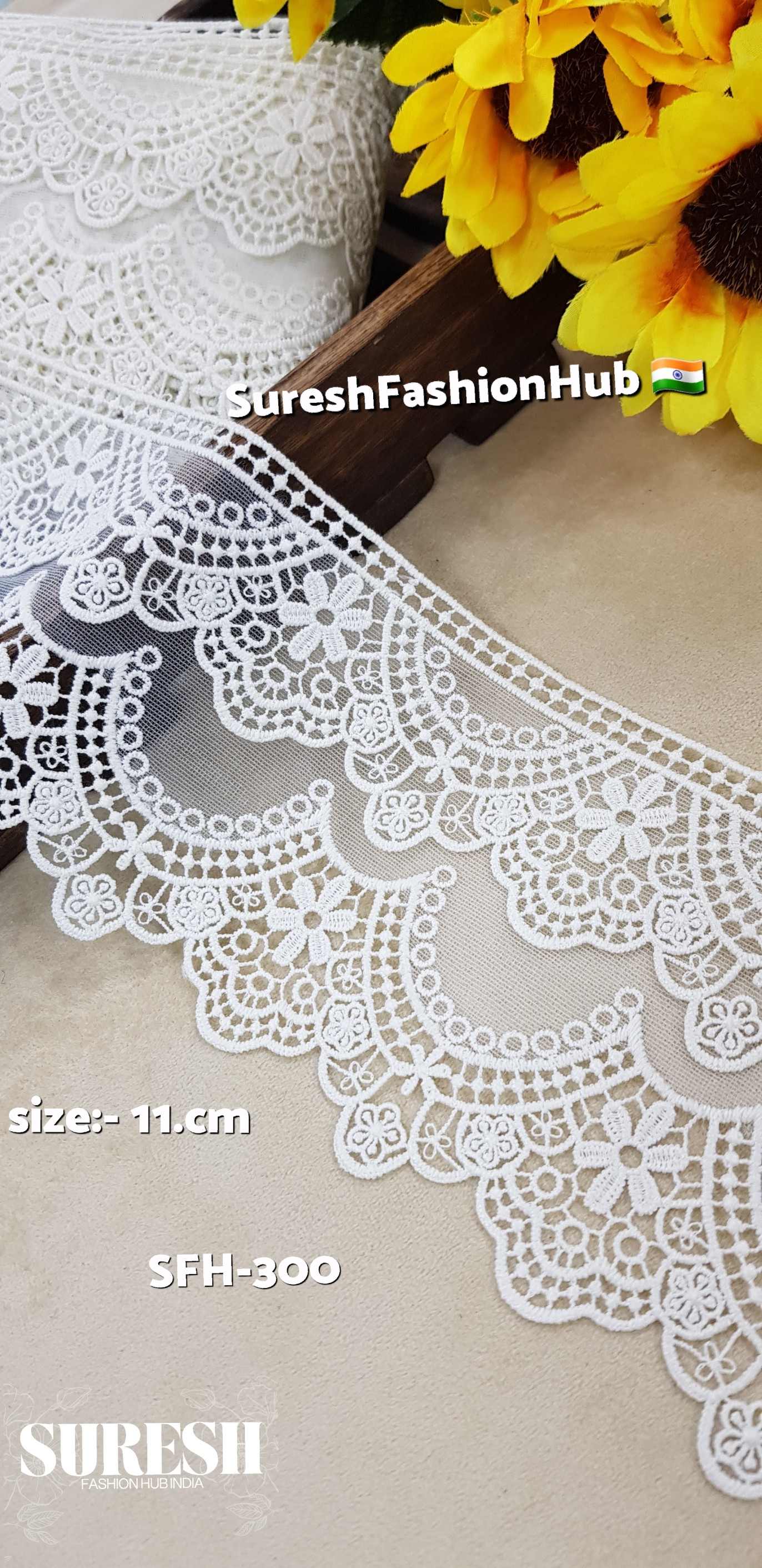 Ivory Blossom Imported Floral Net Lace – Design No. SFH-300 (Cream)