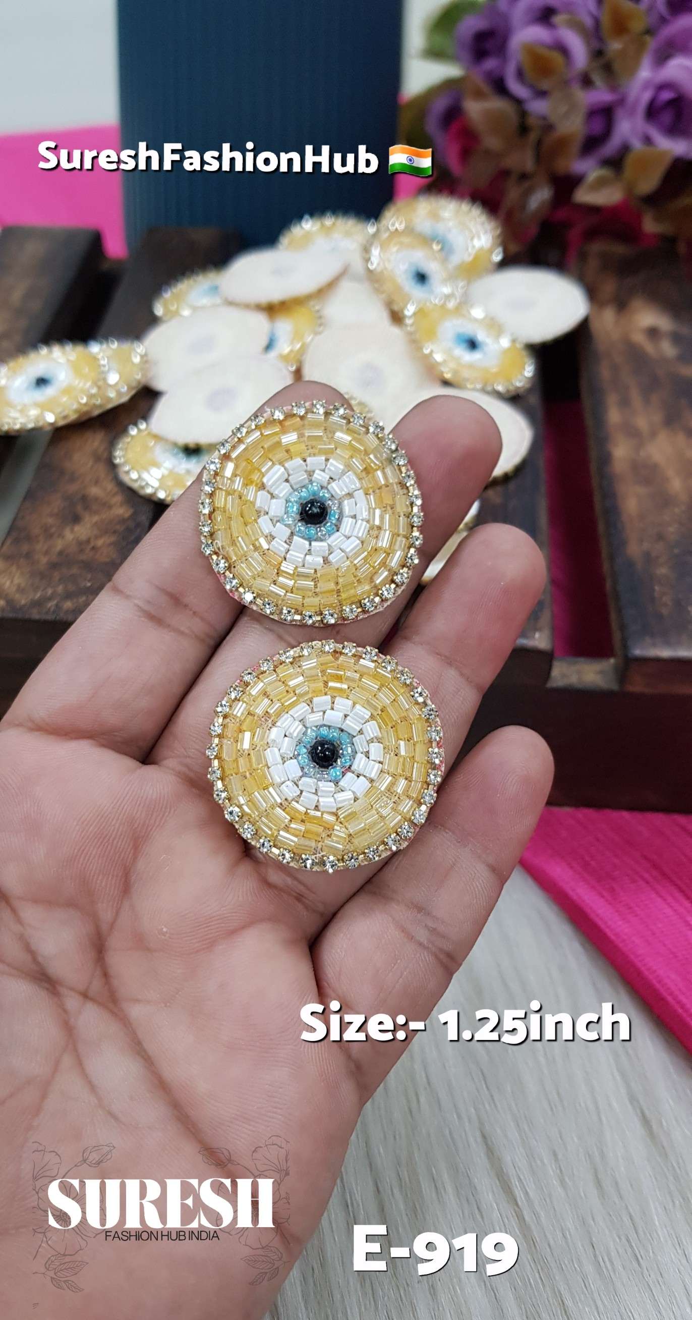 Lemon Handmade Beaded Evil Eye Patch – E-919