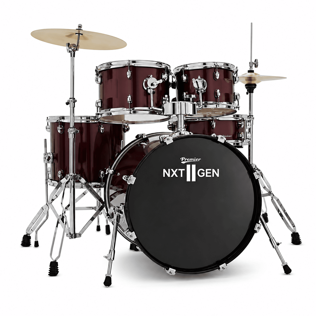 Premier NXT GEN Series 5-Piece Complete Acoustic Drum Kit, 22" Bass Drum, Red Sparkle
