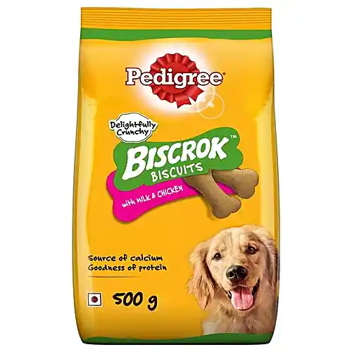 Pedigree Biscrok Biscuits Dog Treat - Above 4 Months, Milk & Chicken Flavour 500g