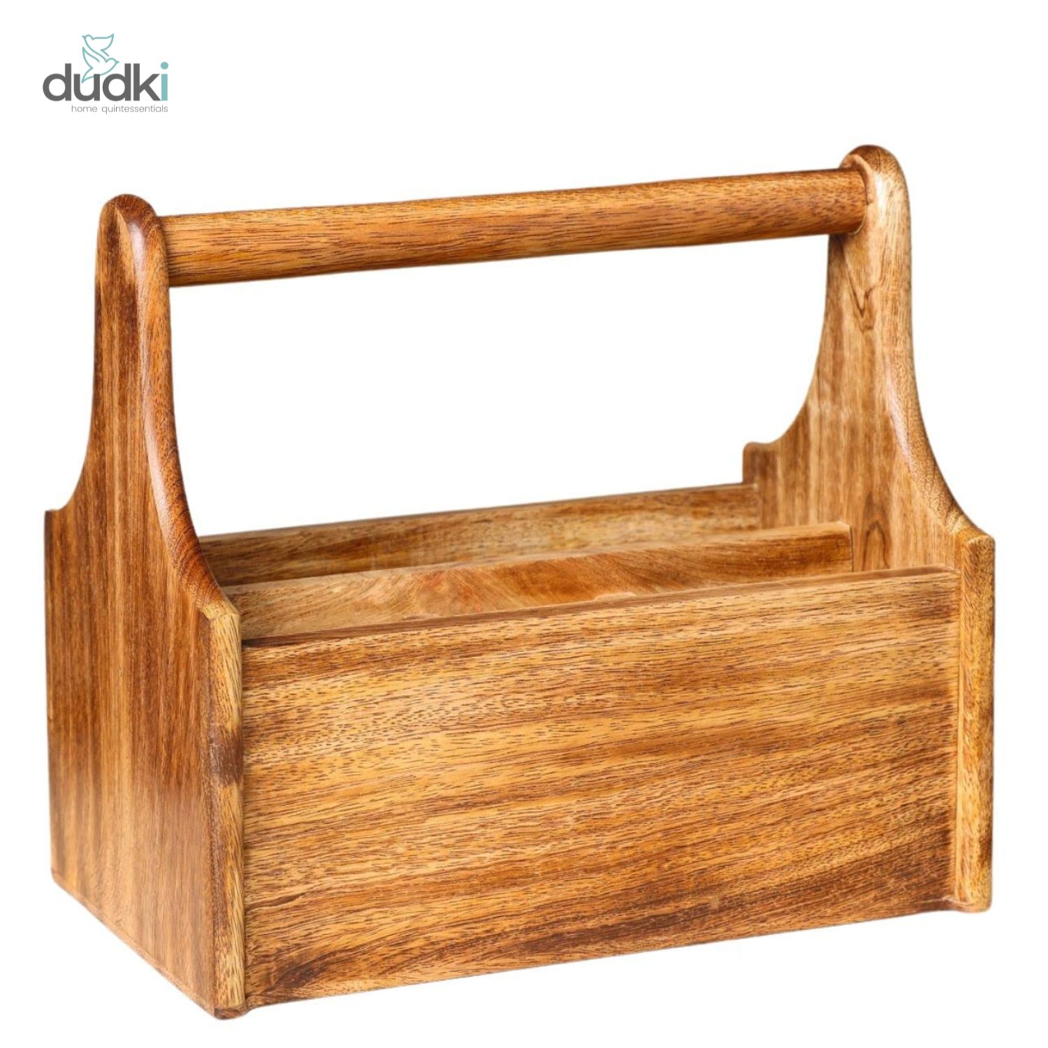 Dudki Mango Wood Wooden Kitchen Caddy with Non Moving Handle (Brown)