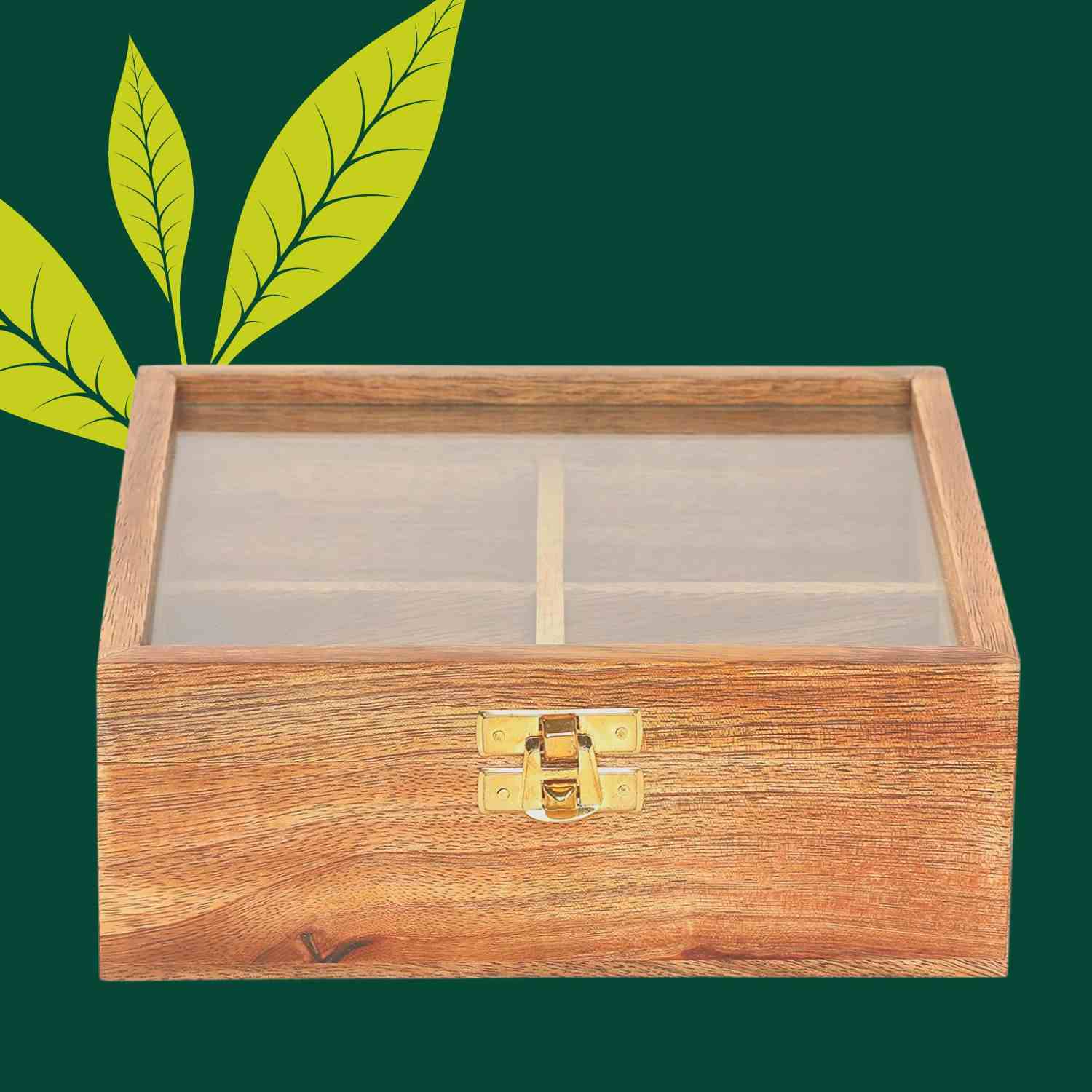 Dudki Akashia Wood , Coffee, Tea Bag, Sachets Wooden Tea, Organizer, 4 Compartments with Wooden Spoon
