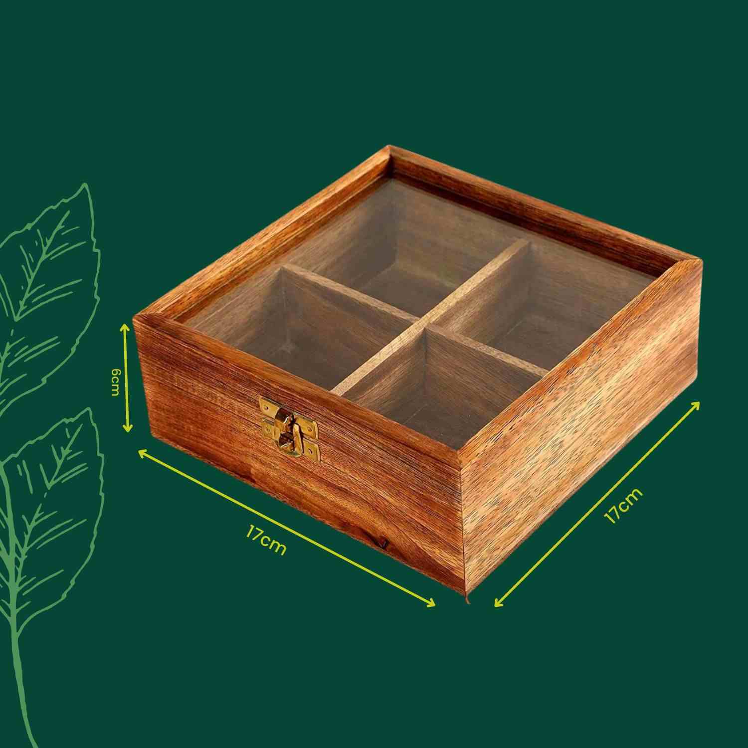 Dudki Akashia Wood , Coffee, Tea Bag, Sachets Wooden Tea, Organizer, 4 Compartments with Wooden Spoon