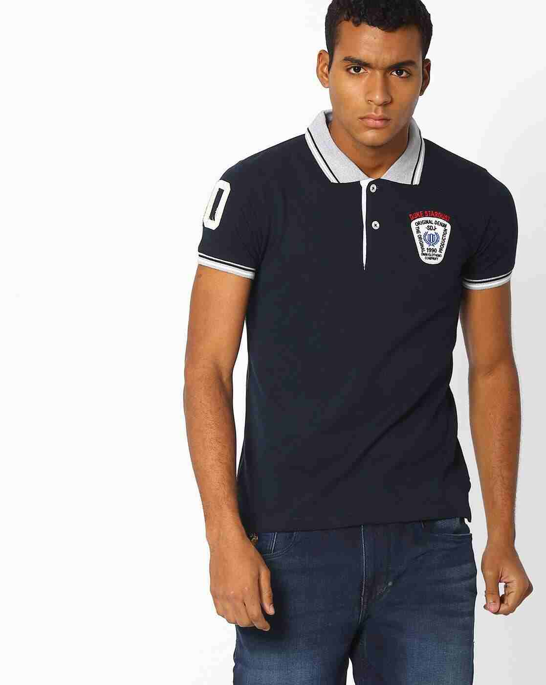 Slim Polo T-shirt with Stripe-Tipped Hems