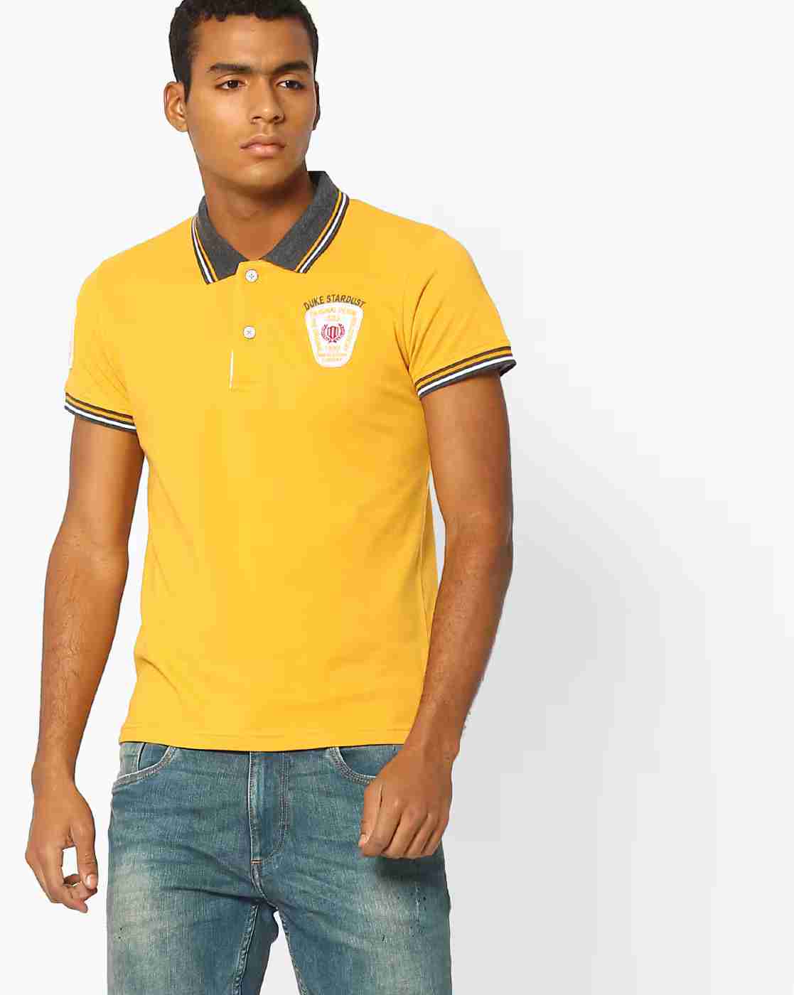 Slim Polo T-shirt with Stripe-Tipped Hems