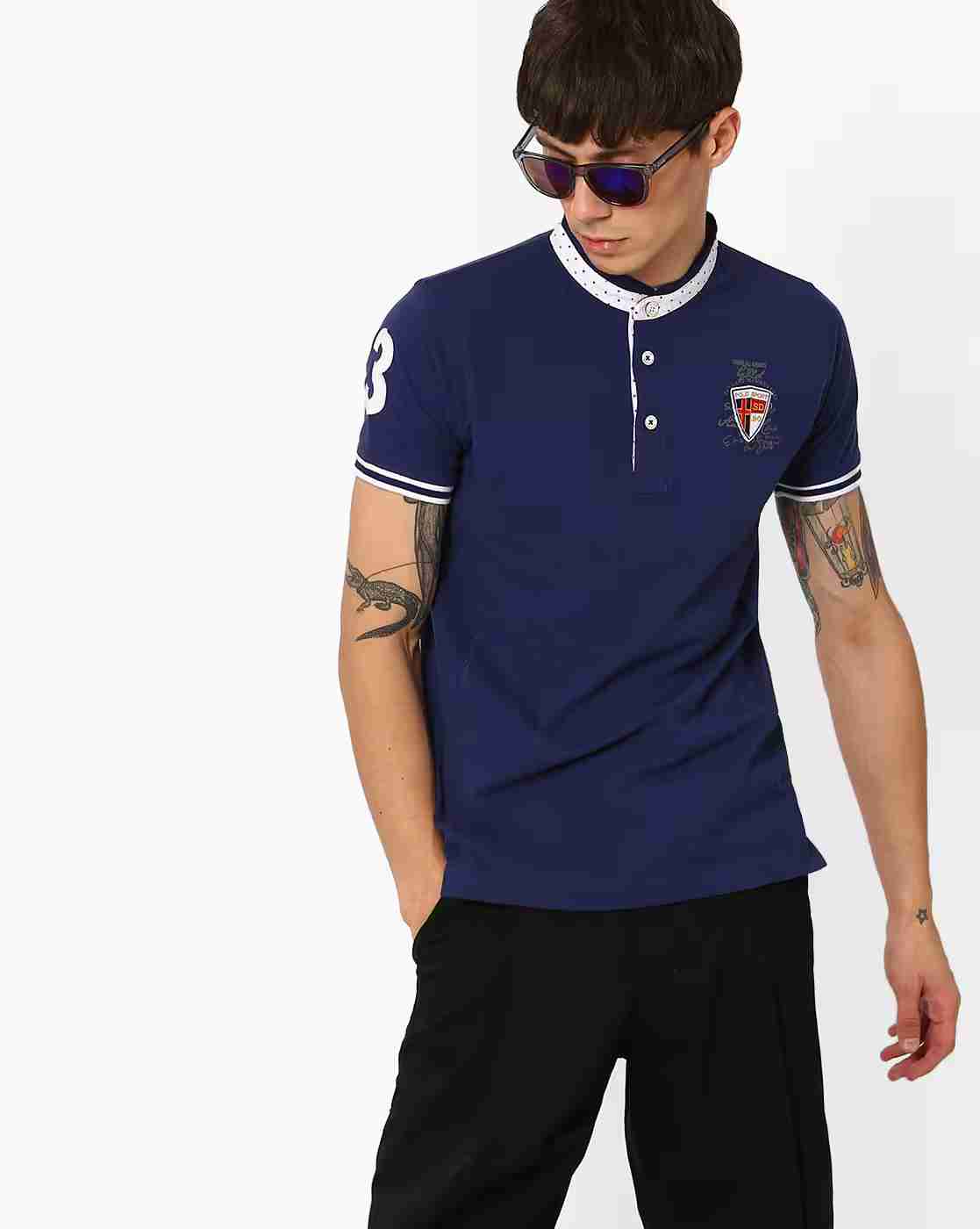 Slim T-shirt with Band Collar