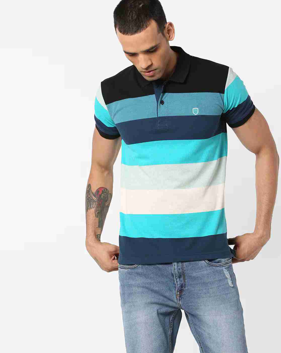 Striped Polo T-shirt with Vented Hem