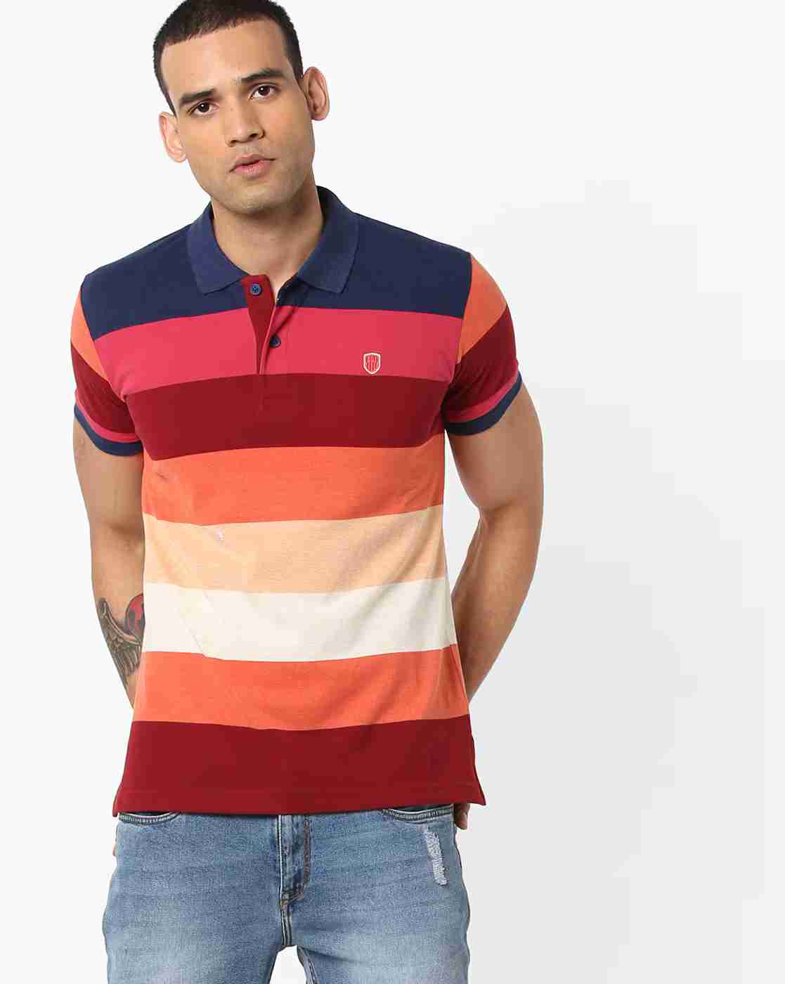 DUKE | Striped Polo T-shirt with Vented Hem|0