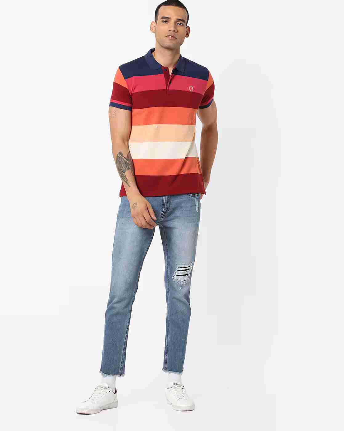 DUKE | Striped Polo T-shirt with Vented Hem|3