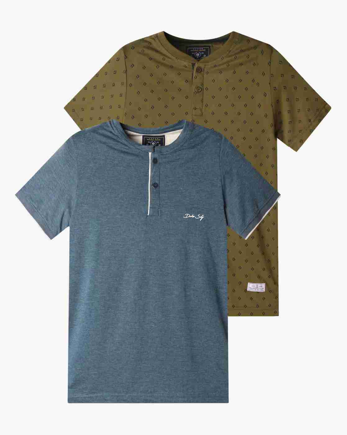 Pack of 2 Printed Henley T-shirts