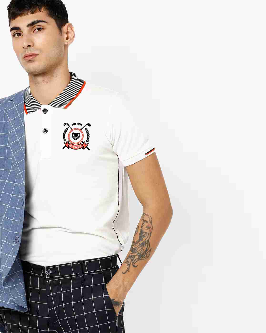 Polo T-shirt with Striped Collar