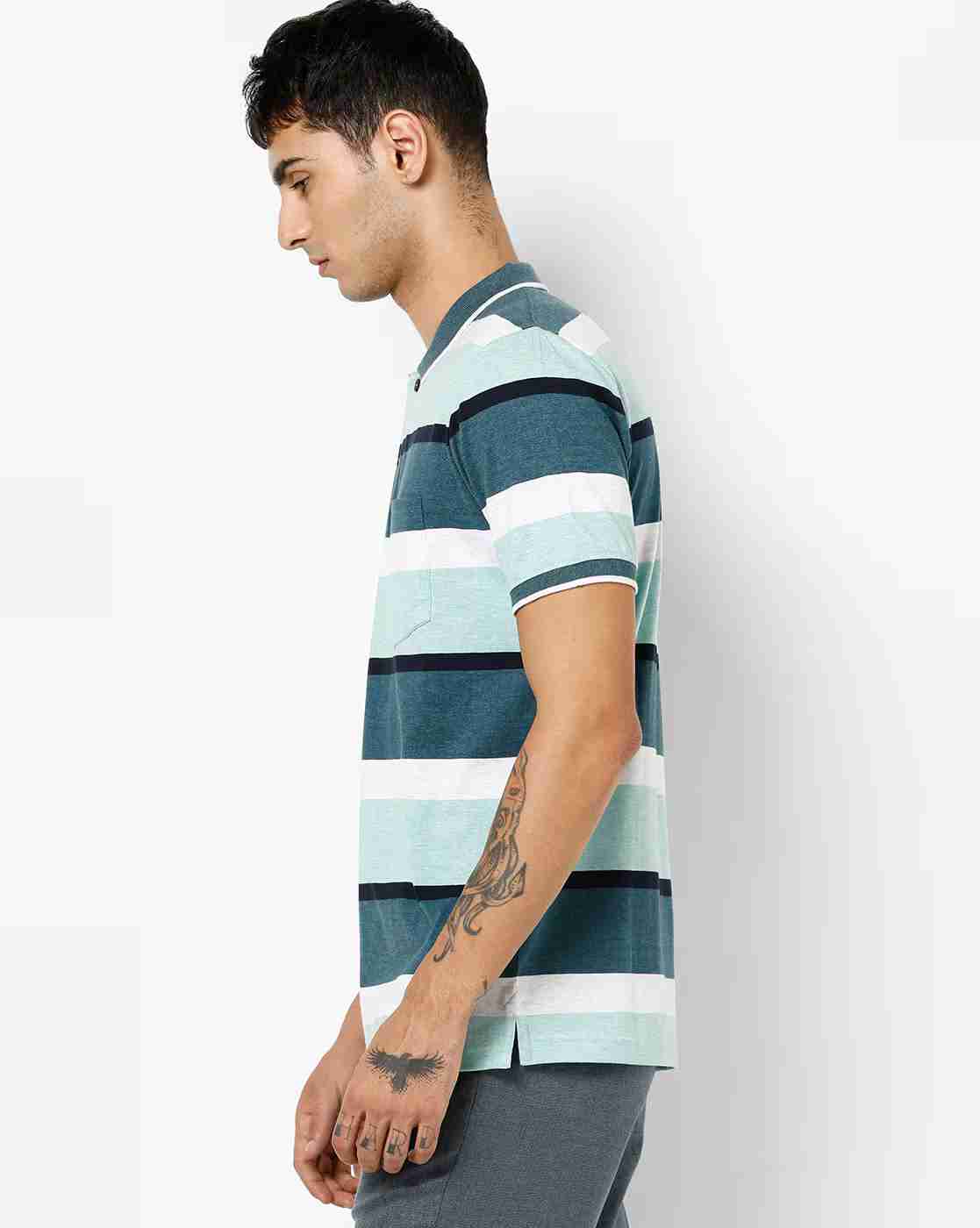 DUKE | Striped Polo T-shirt with Patch Pocket|1