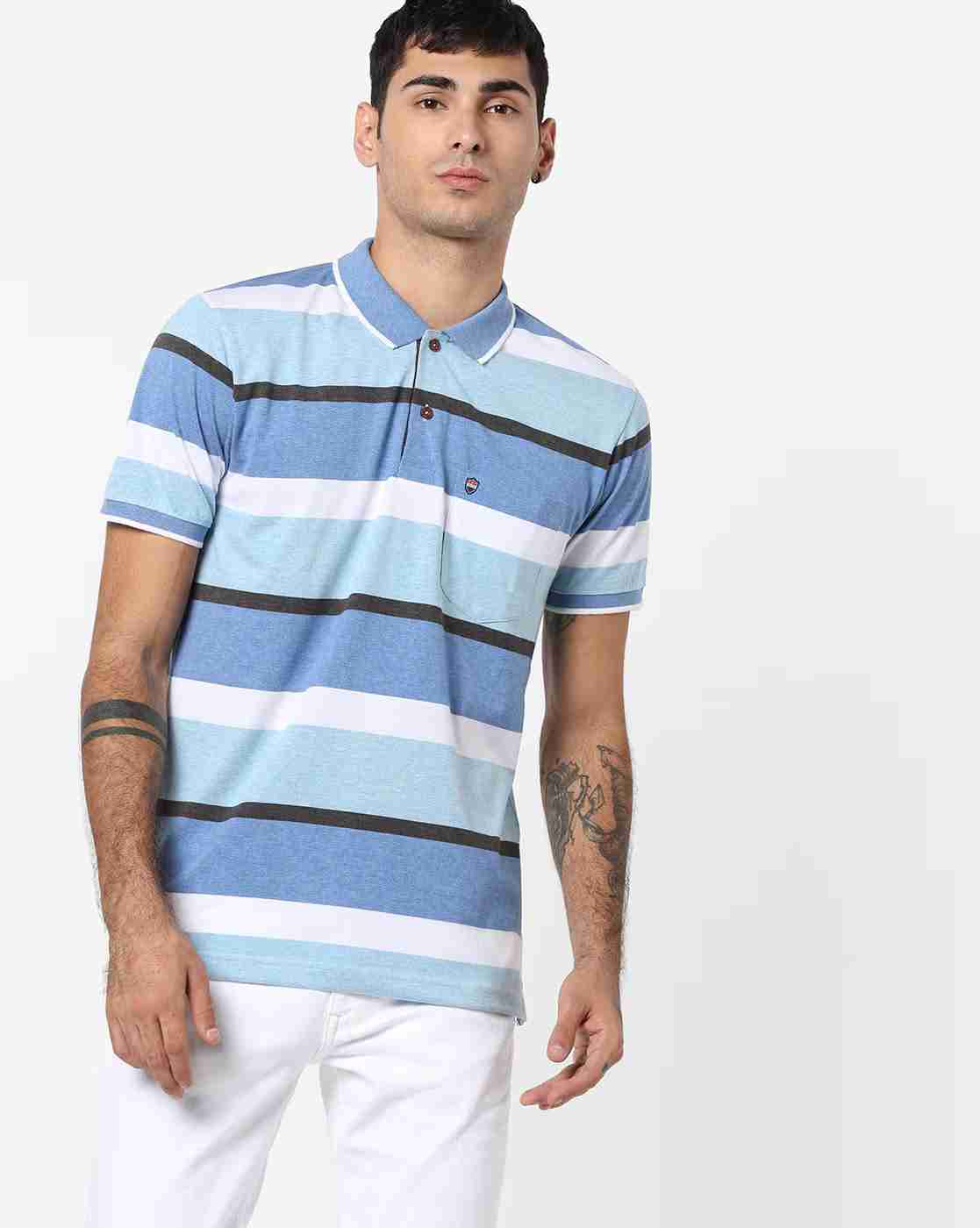Striped Polo T-shirt with Patch Pocket