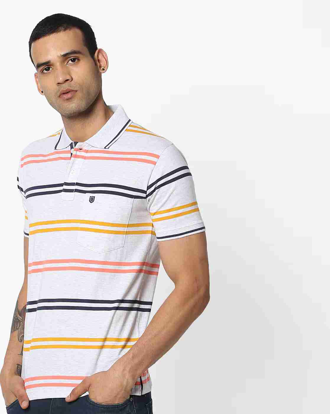 DUKE | Striped Polo T-shirt with Patch Pocket|0