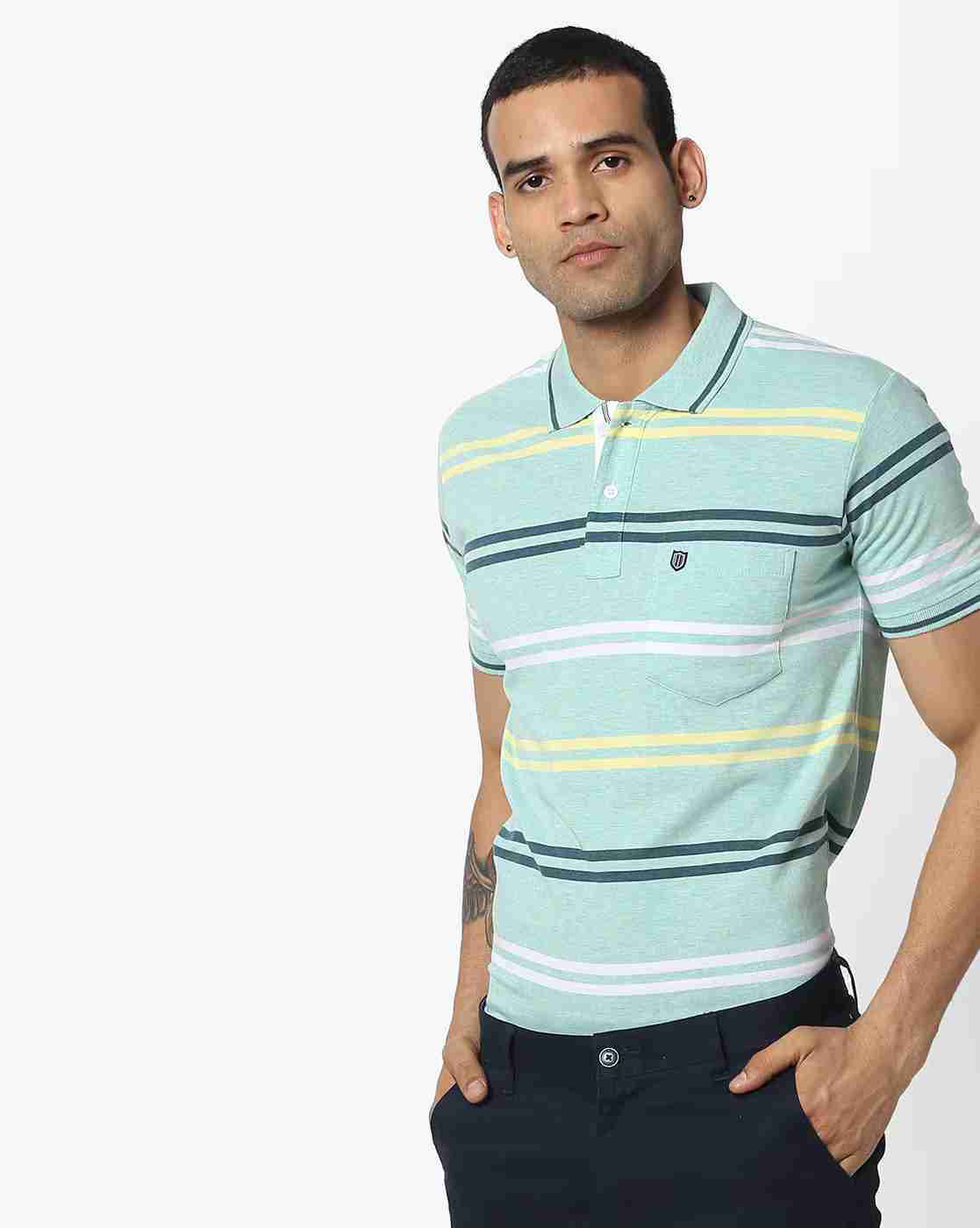 Striped Polo T-shirt with Patch Pocket