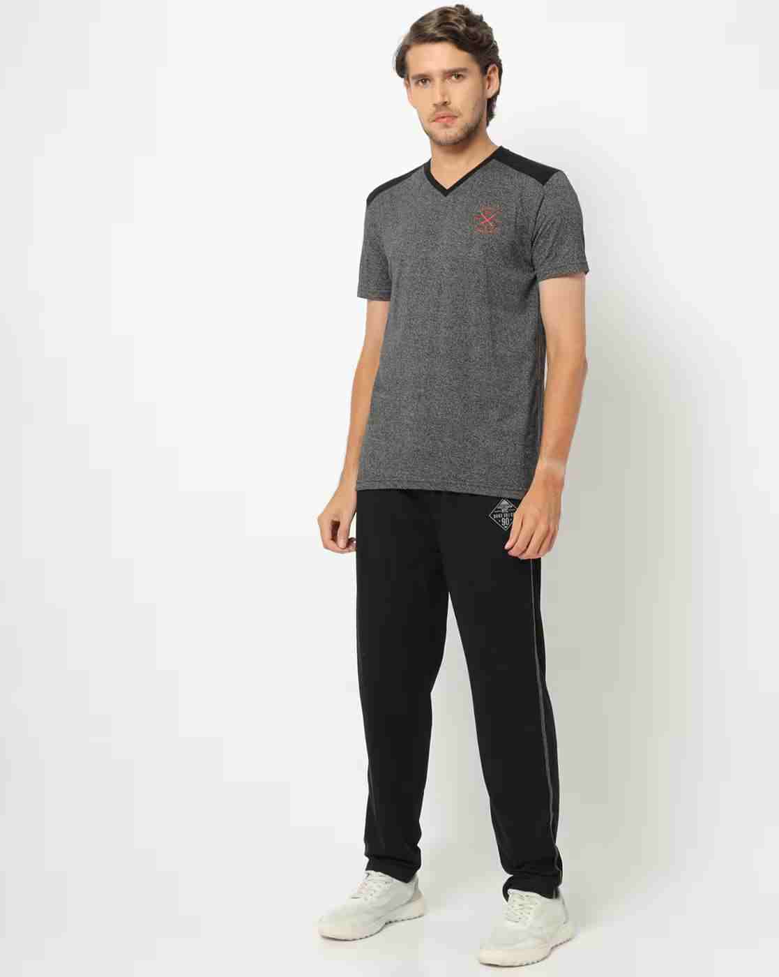 V-Neck Slim Fit T-shirt with Track Pants & Shorts Set