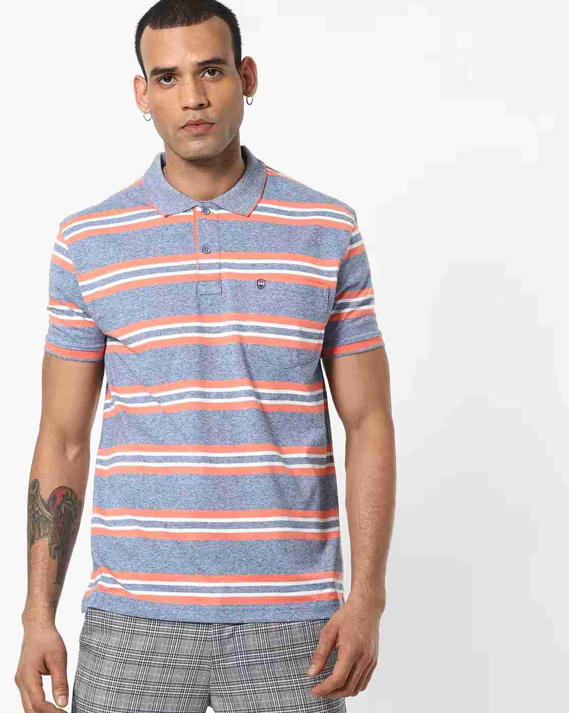 Striped Polo T-shirt with Patch Pocket