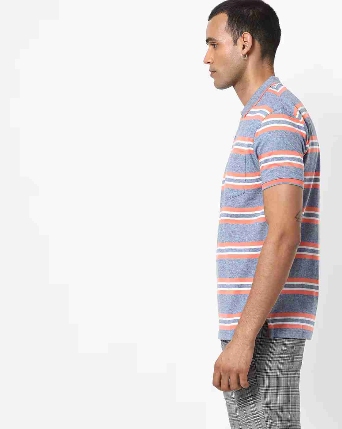 DUKE | Striped Polo T-shirt with Patch Pocket|1