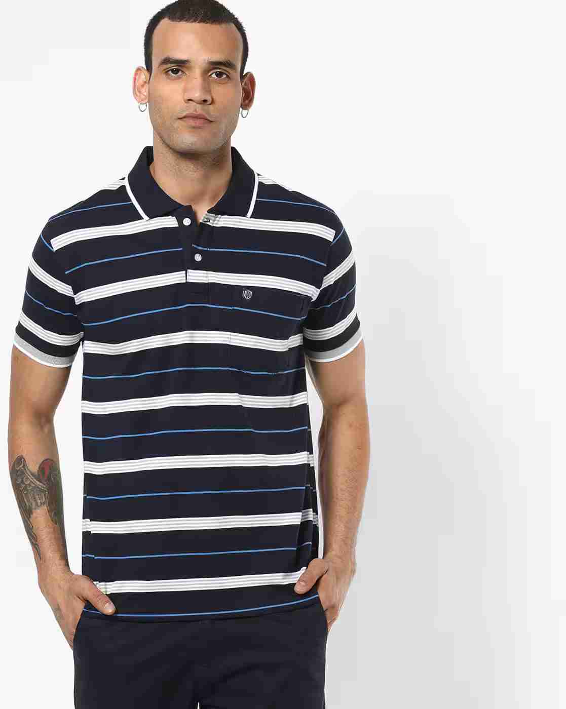 DUKE | Striped Polo T-shirt with Patch Pocket|0