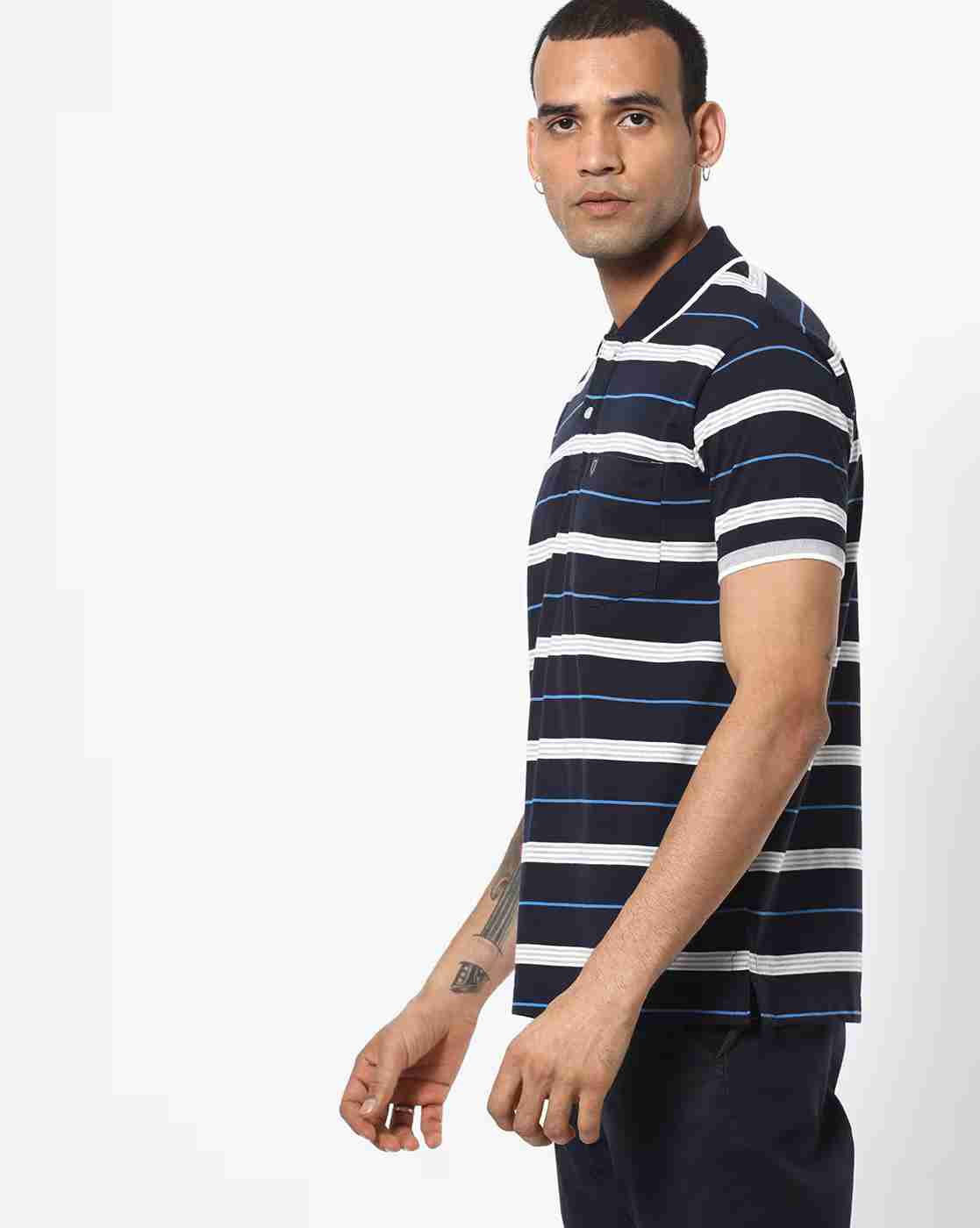 DUKE | Striped Polo T-shirt with Patch Pocket|1