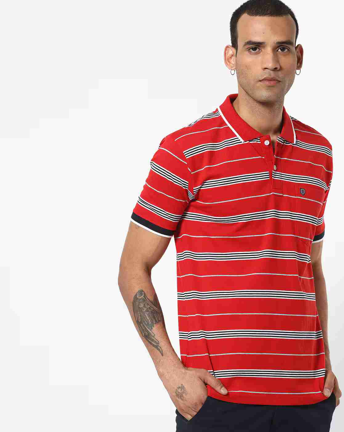 Striped Polo T-shirt with Patch Pocket