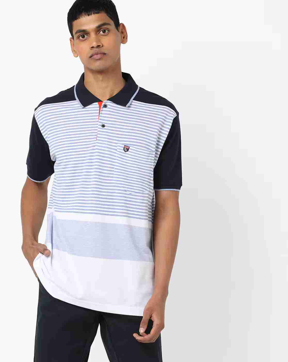Striped Polo T-shirt with Patch Pocket