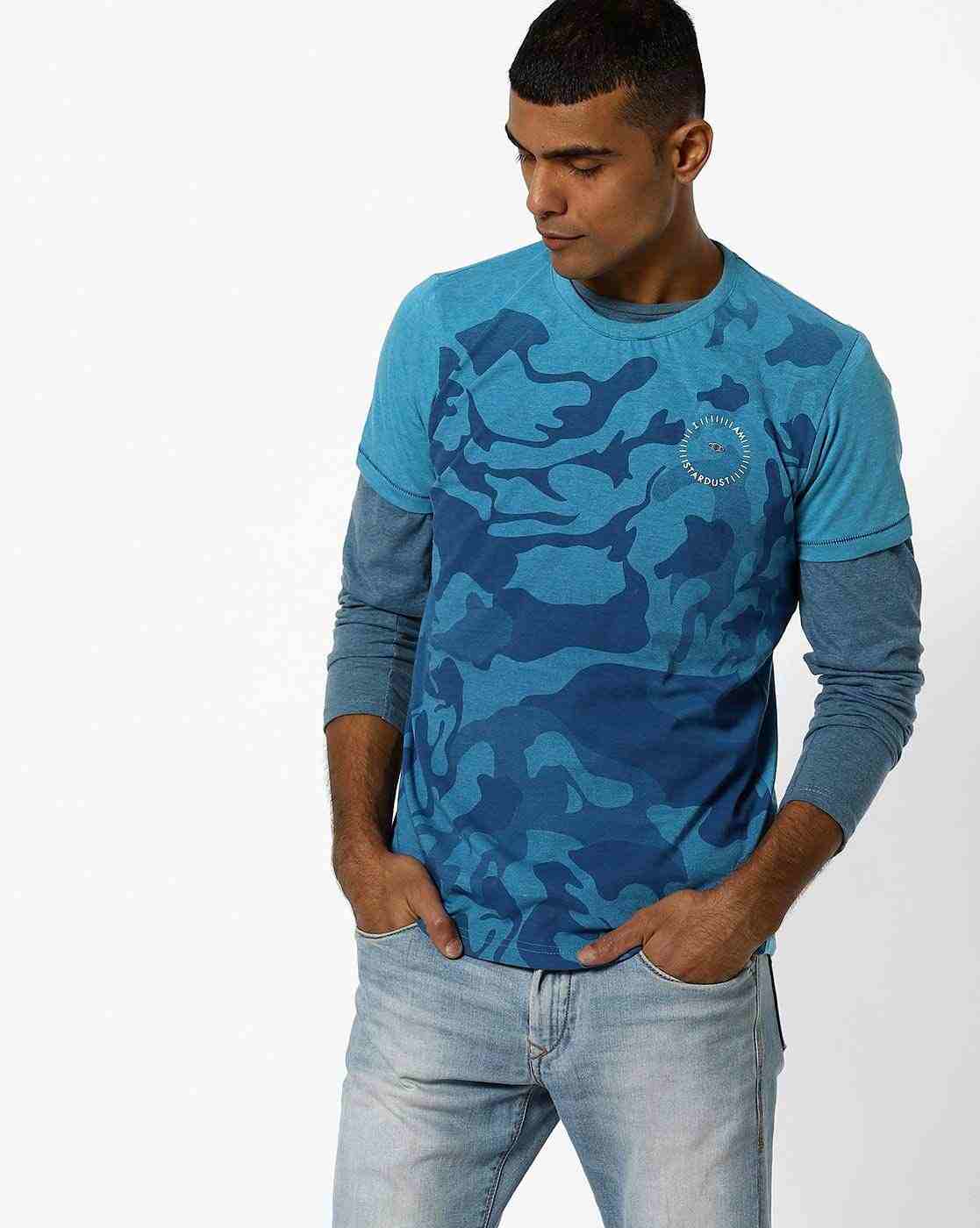 Camouflage Print Slim Fit Crew-Neck T-shirt
