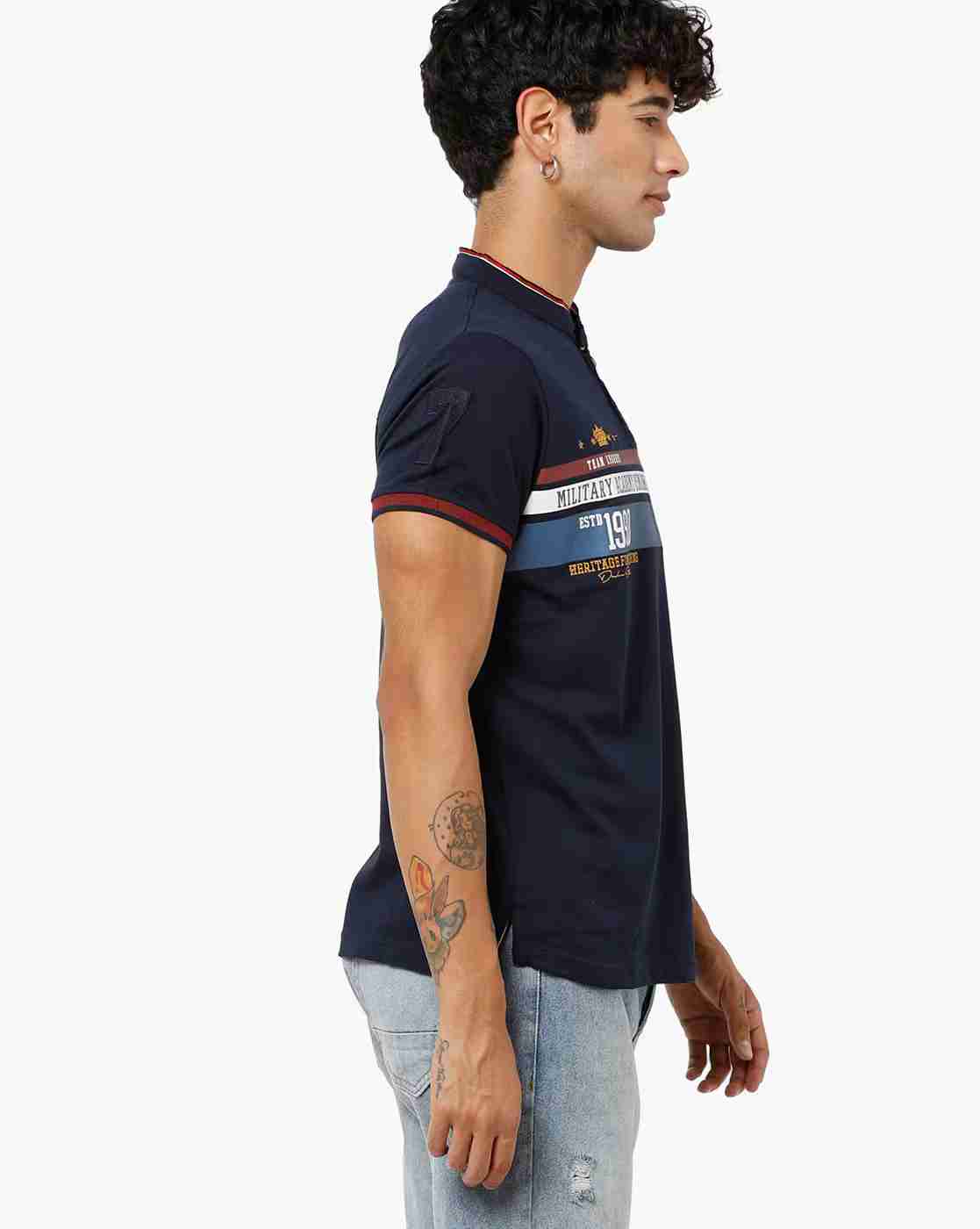 DUKE | Slim Fit Typographic Print T-shirt with Embroidery|1